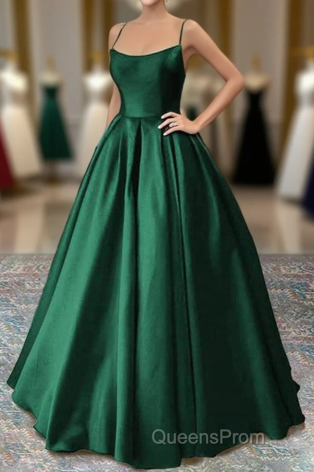 Green Satin Lace-Up Long Formal Dress, Green Satin Long Evening Prom Dress Evening Dress Main image