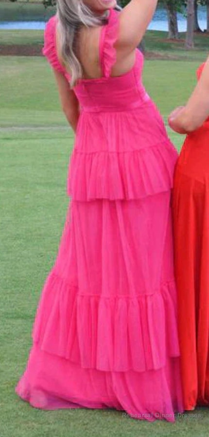 Hot Pink Long Prom Dresses Tulle Formal Evening Dress Secondary image