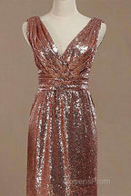 Rose Gold Sequin V-Neck Backless Short Bridesmaid Dress