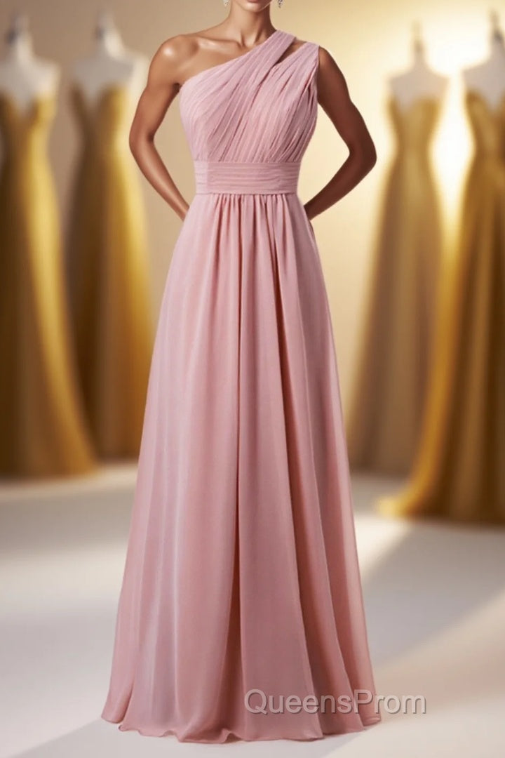 One Shoulder Blush Pink Chiffon A-line Bridesmaid Dress Main image