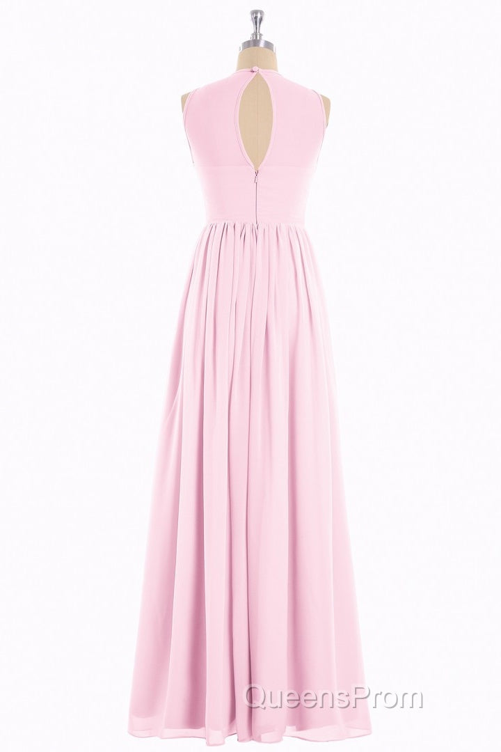 Pink Chiffon Halter Cutout Back A-Line Long Bridesmaid Dress Secondary image
