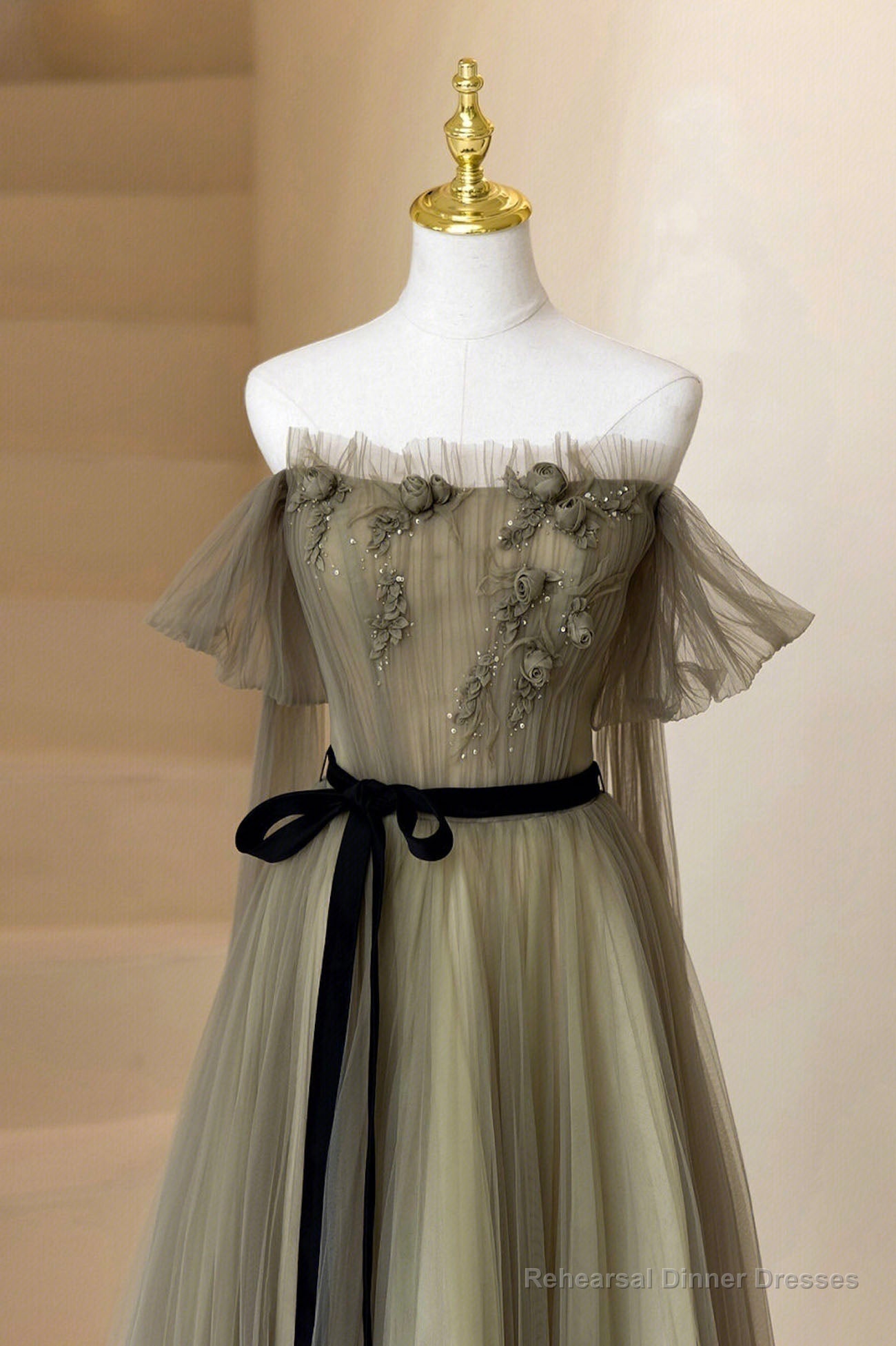 A-Line Tulle Long Prom Dress, Off the Shoulder Formal Evening Dress Secondary image