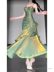 Retro Mermaid Green Prom Dress With Flower