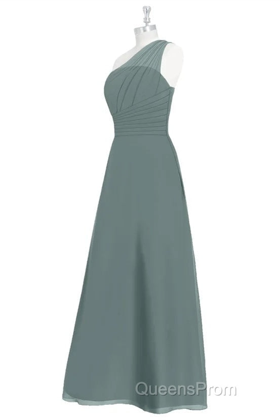 Dark Sage Green Chiffon One-Shoulder Long Bridesmaid Dress Secondary image