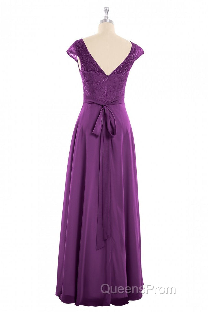 Elegant Purple Lace Cap Sleeve A-Line Long Bridesmaid Dress Secondary image