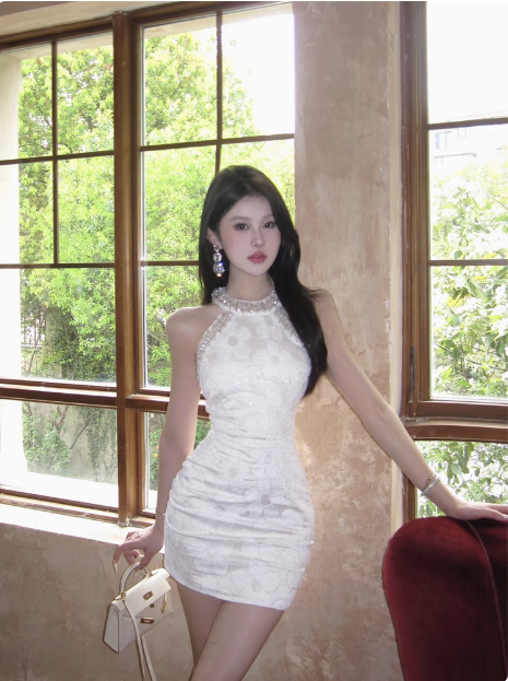 21St Birthday Sequined Halter Neck Off Shoulder Dark Pattern Hip Homecoming Dress Secondary image