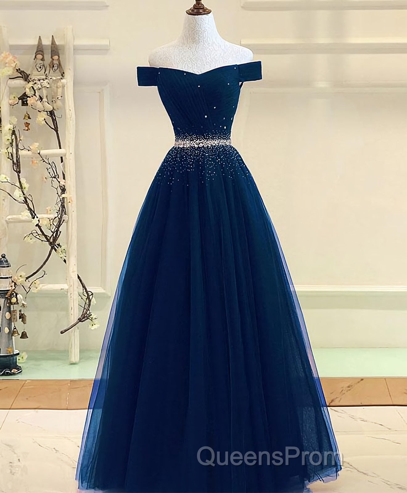 Burgundy Tulle Off Shoulder Long Evening Prom Dress, Burgundy Evening Dress