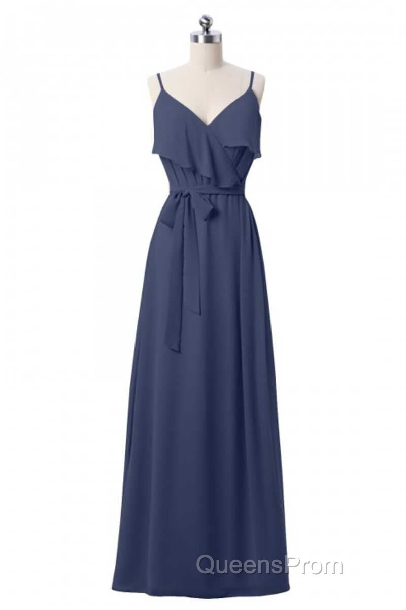 Mauve Pink Chiffon Spaghetti Straps Ruffled A-Line Bridesmaid Dress