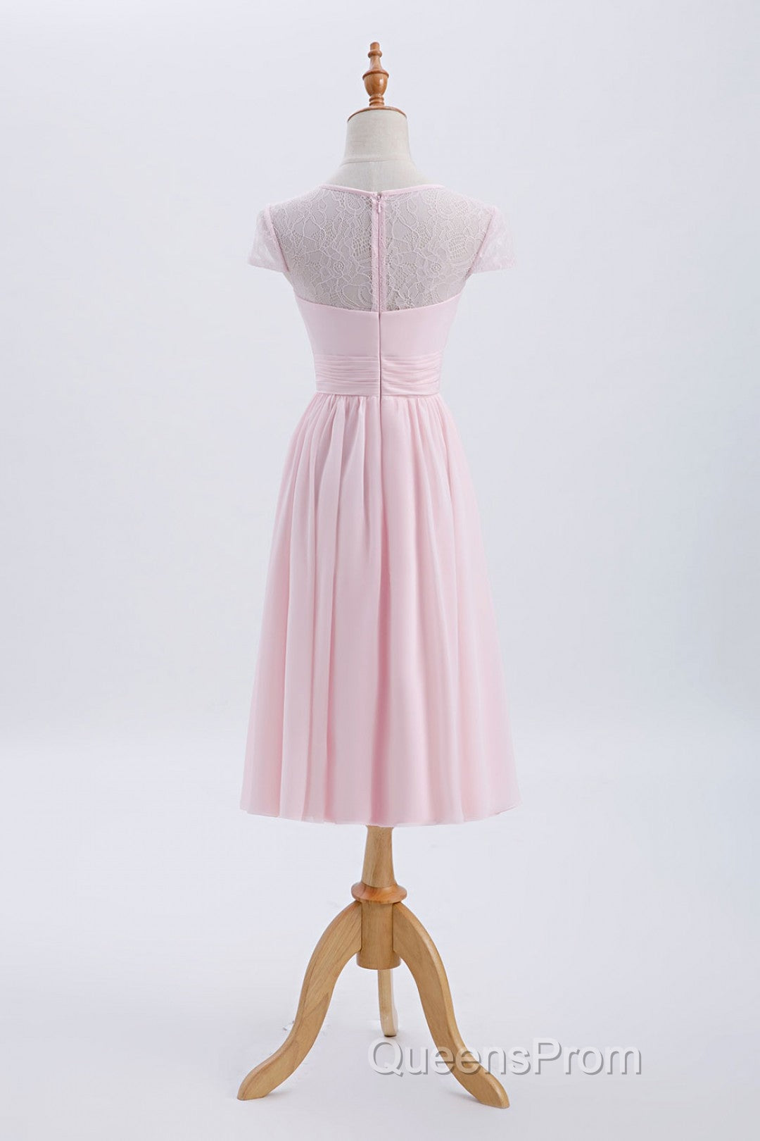Princess Pink Chiffon and Lace Short Sleeves Bridesmaid Dress Secondary image