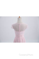 Princess Pink Chiffon and Lace Short Sleeves Bridesmaid Dress