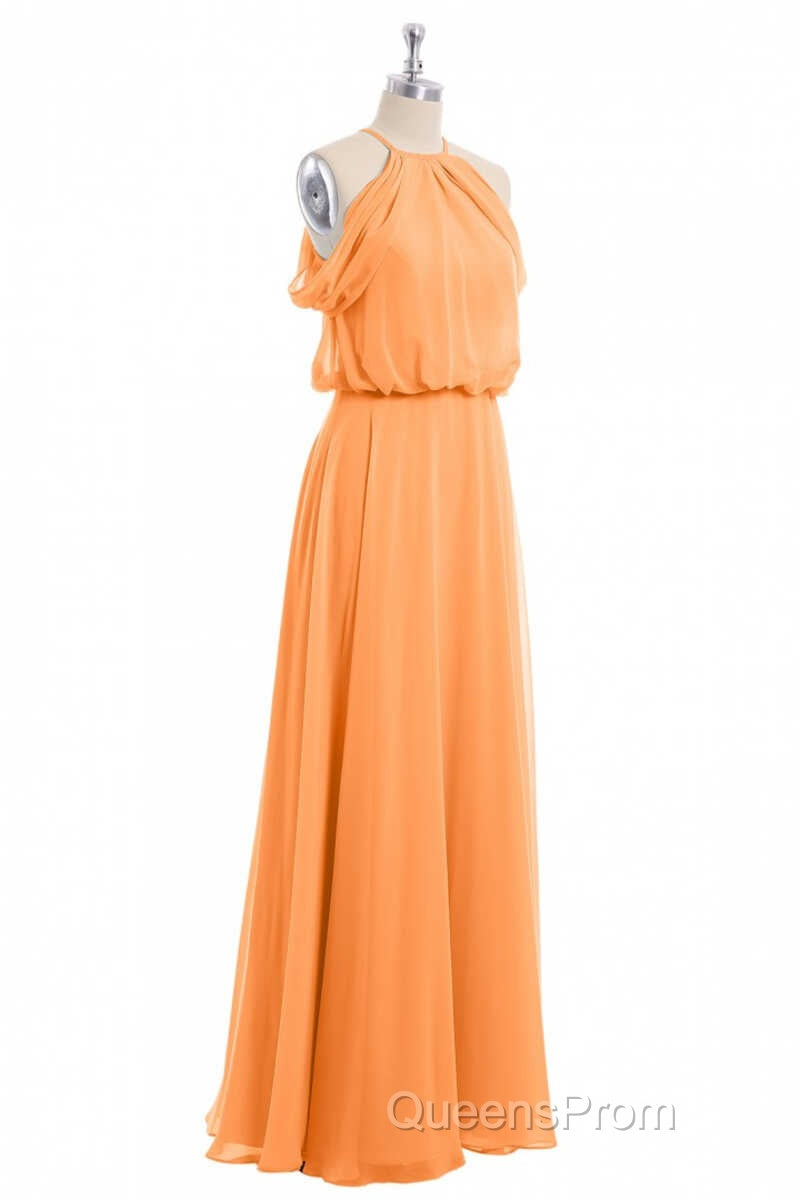 Sage Green Chiffon Halter Blouson-Style Long Bridesmaid Dress