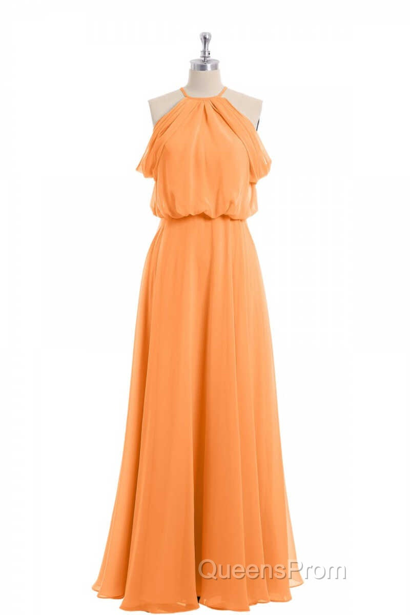 Sage Green Chiffon Halter Blouson-Style Long Bridesmaid Dress