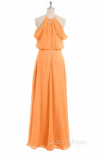 Sage Green Chiffon Halter Blouson-Style Long Bridesmaid Dress