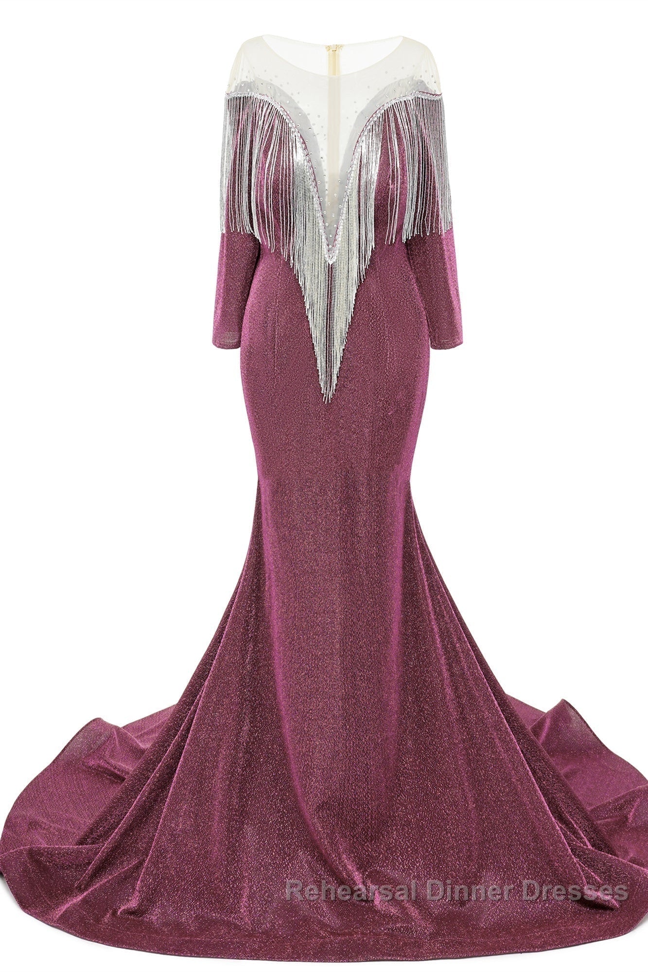 Deep V-neck Shiny Royal Blue Long sleeves Mermaid Semi Formal Prom Dresses