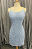 Light Blue Lace-Up Sequins Sheath Homecoming Dress