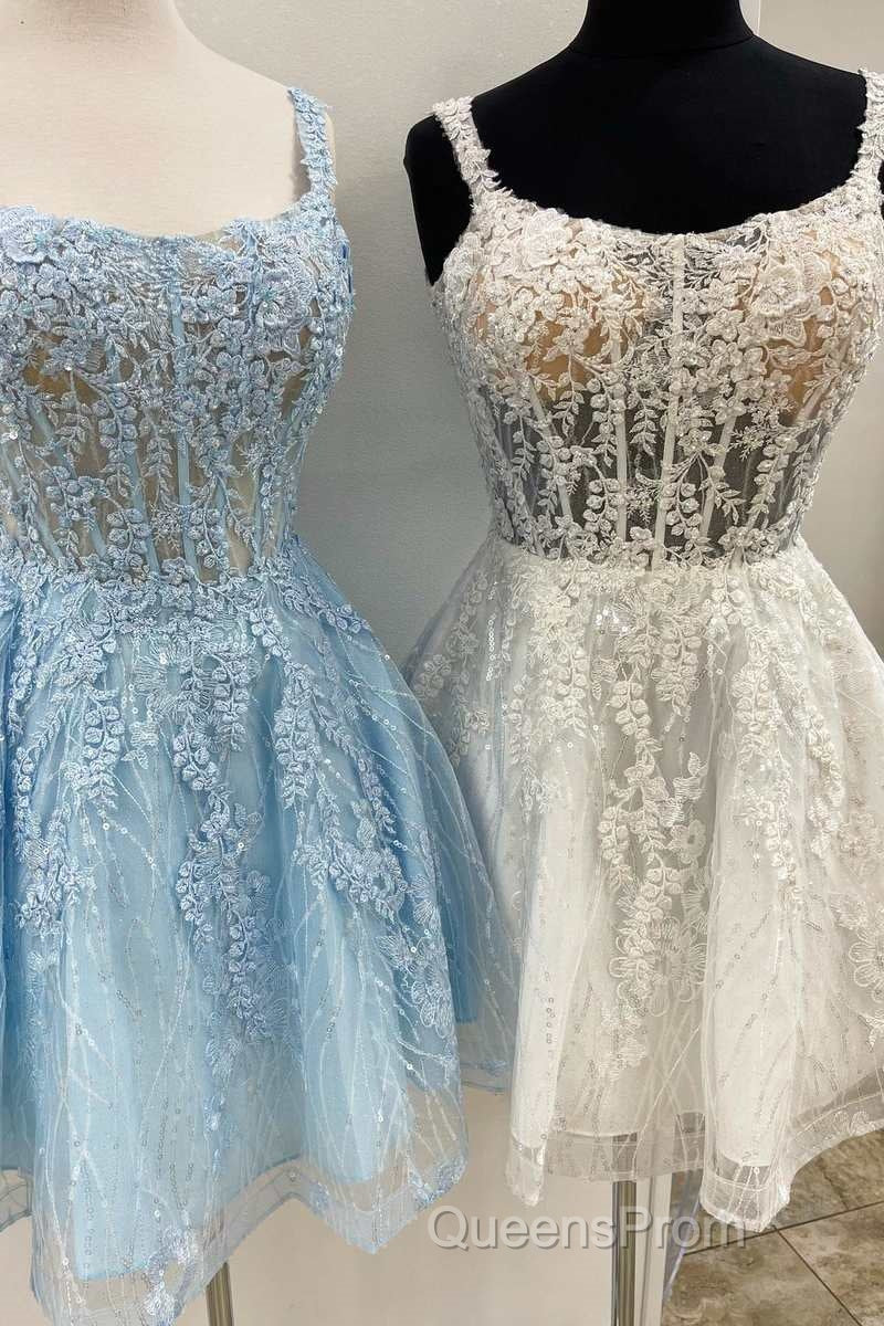 Floral Lace Scoop Neck A-Line Short Party Dress Secondary image