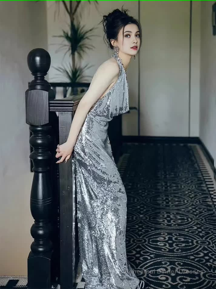 Sexy Mermaid Silver Sequin Prom Dresses Evening Dress Secondary image