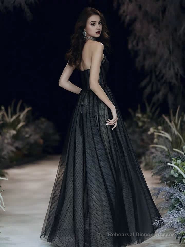 Black A-Line Prom Dresses Open Back Dress Formal Party Floor Length Sleeveless Spaghetti Strap Tulle with Pleats Secondary image