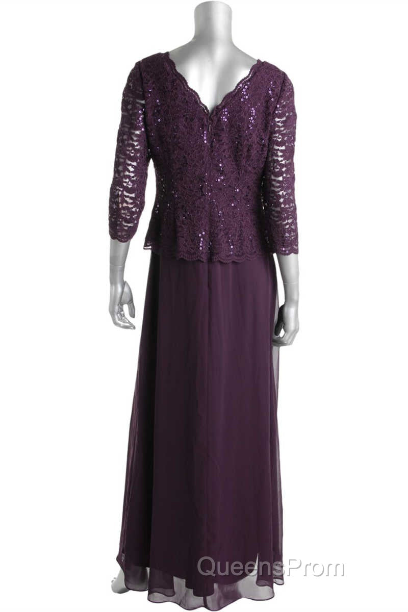Two-Piece Plum Purple Long Sleeve Long Mother of the Bride Dress Secondary image