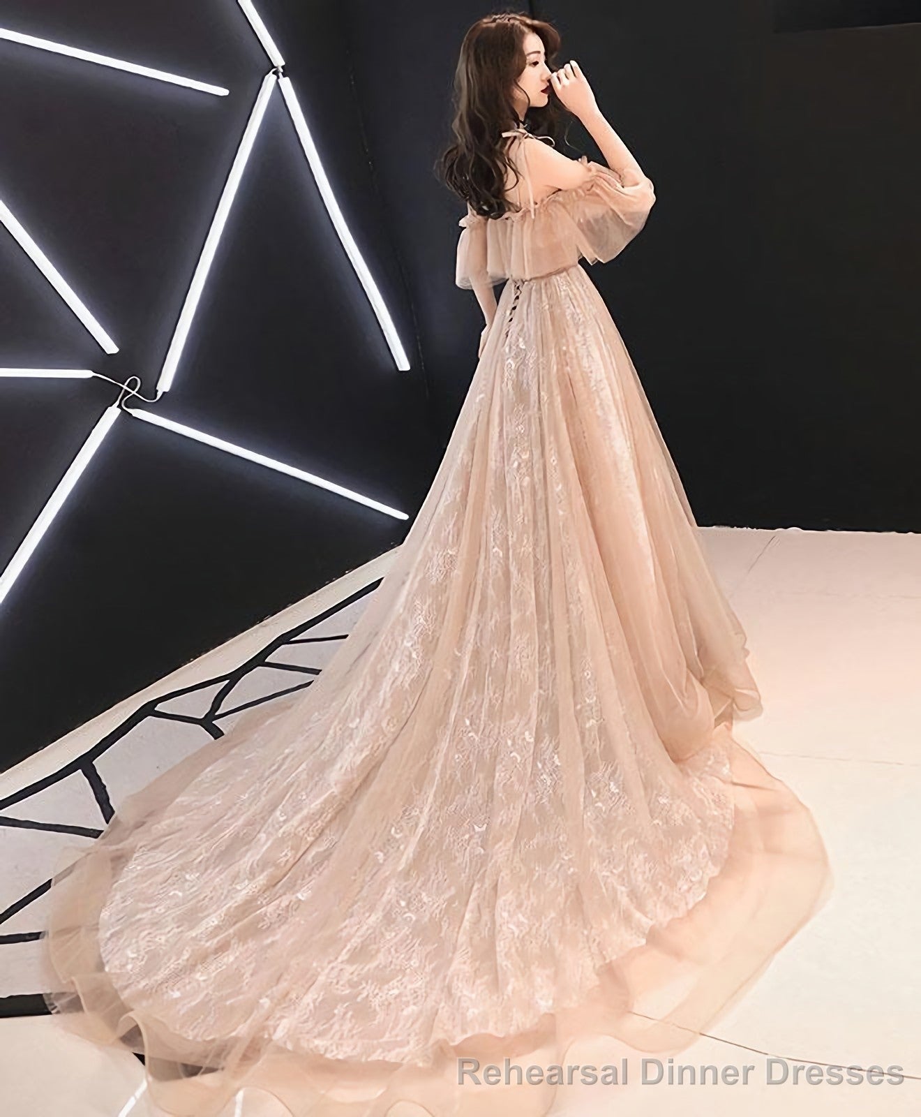 Pink Tulle Long Prom Dress Pink Tulle Evening Dress Secondary image