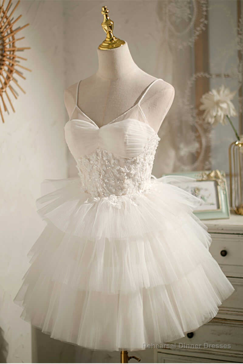 Multi-Tiered White Straps A-Line Short Party Dress Secondary image