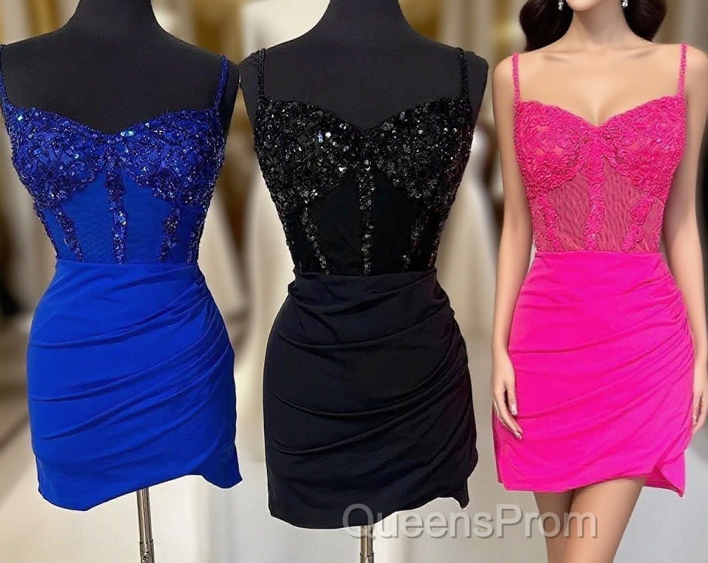 Black Straps Beaded Sheath Satin Homecoming Dress Main image