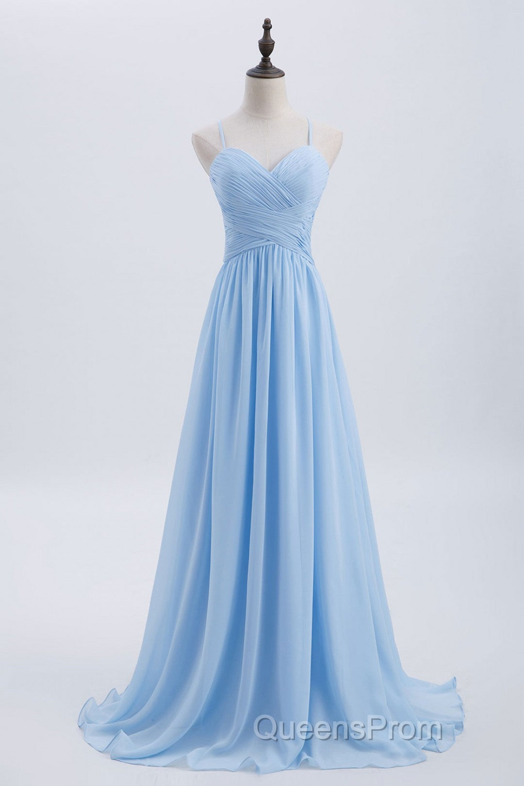 Blue Pleated Straps Chiffon Long Bridesmaid Dress Secondary image