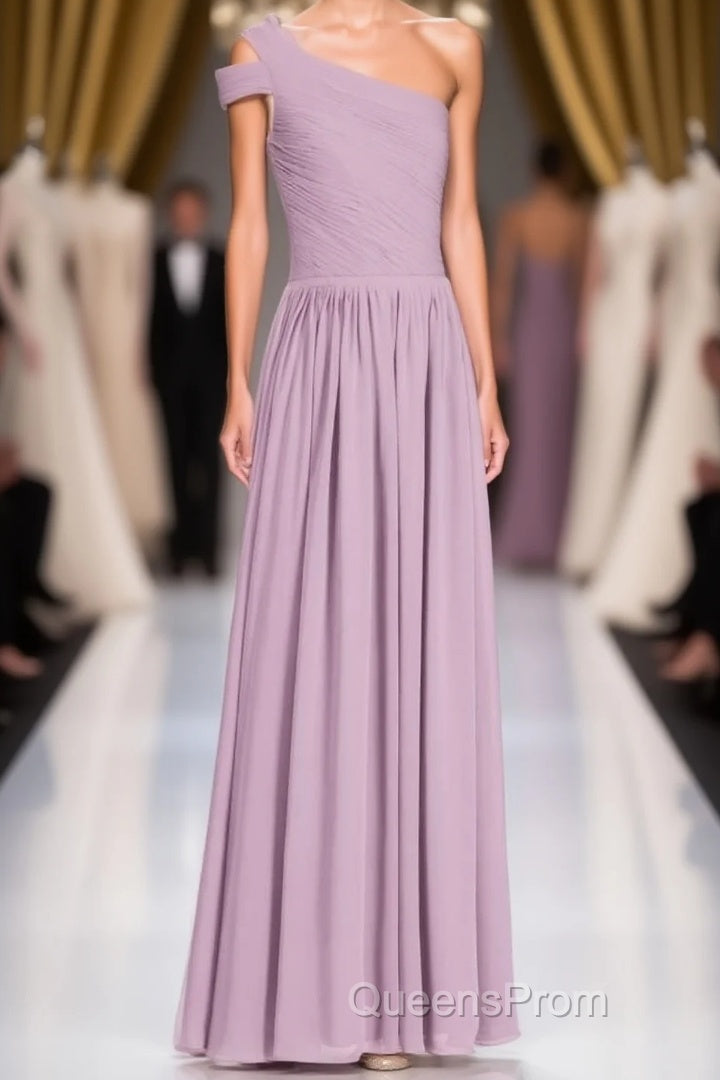 Dusty Purple Chiffon One-Shoulder A-Line Long Bridesmaid Dress Main image