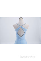 Blue Pleated Straps Chiffon Long Bridesmaid Dress