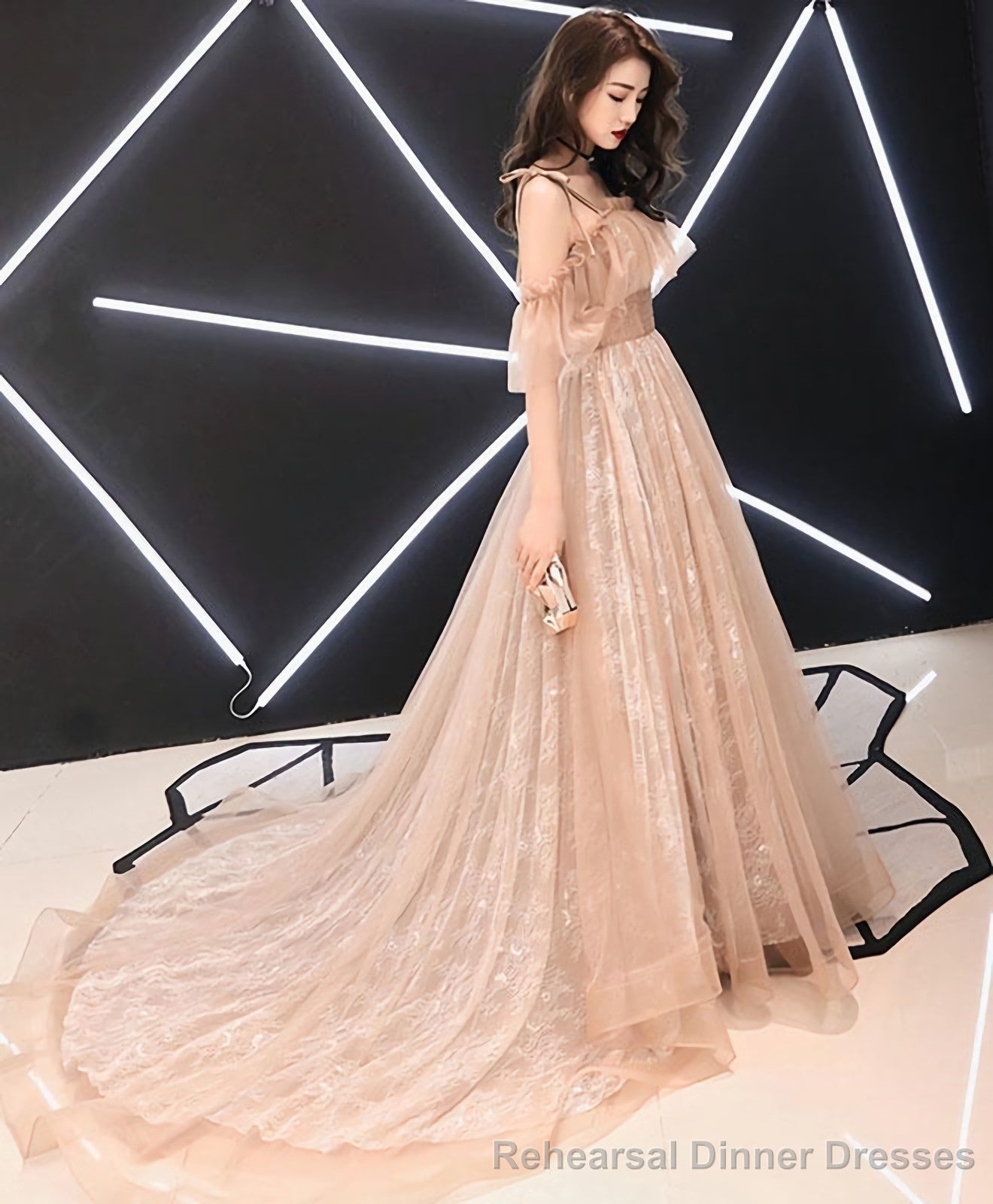 Pink Tulle Long Prom Dress Pink Tulle Evening Dress