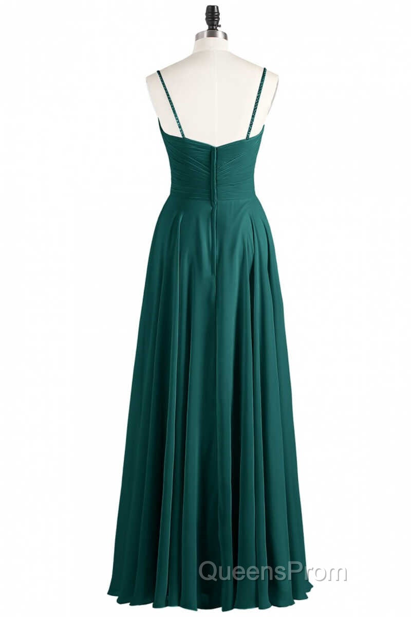 Hunter Green Chiffon V-Neck Spaghetti Straps A-Line Long Dress Secondary image