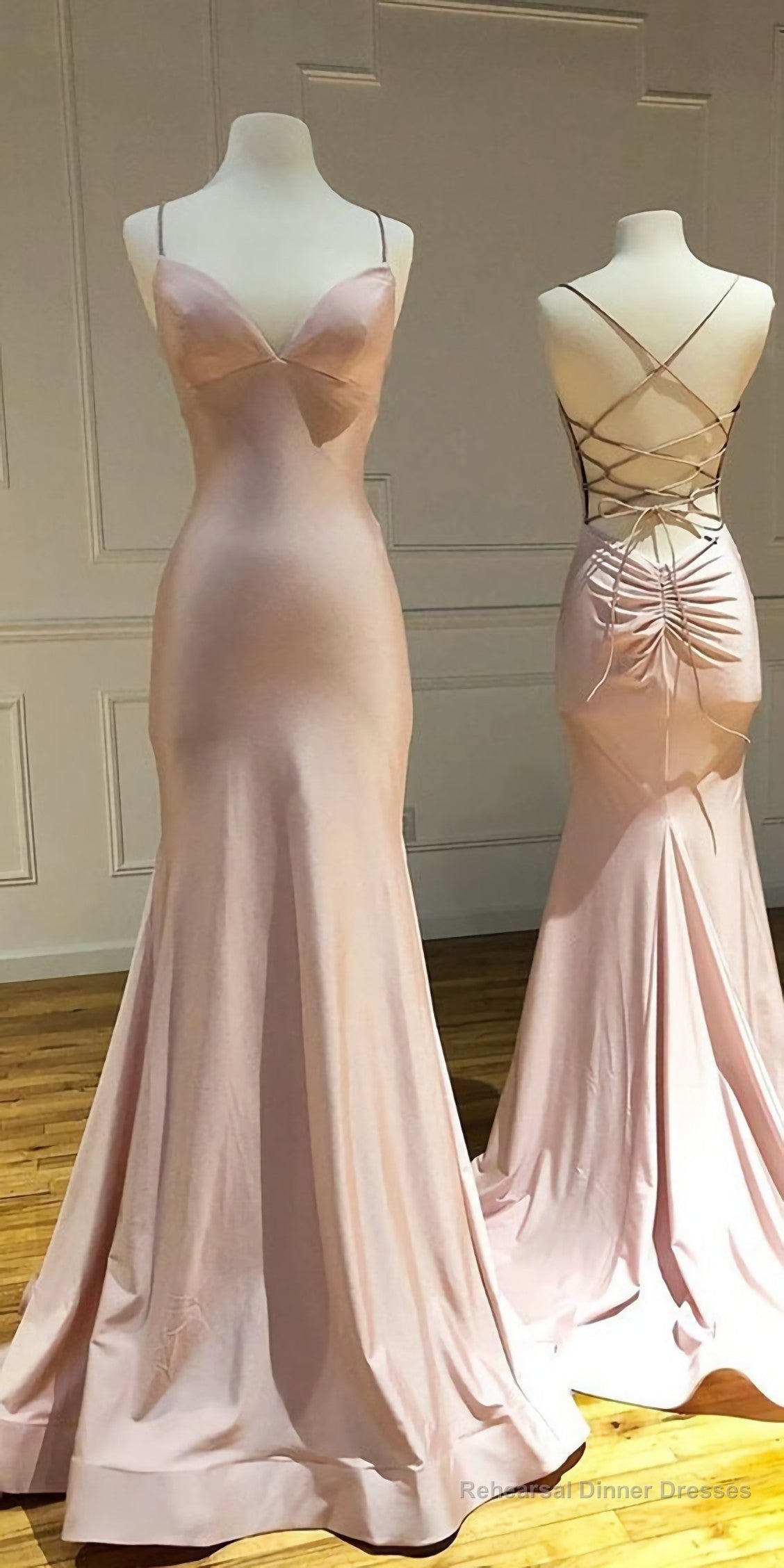 Mermaid Trumpet Prom Dress, Pink Satin Criss Cross Long Evening Gowns 2891 Main image