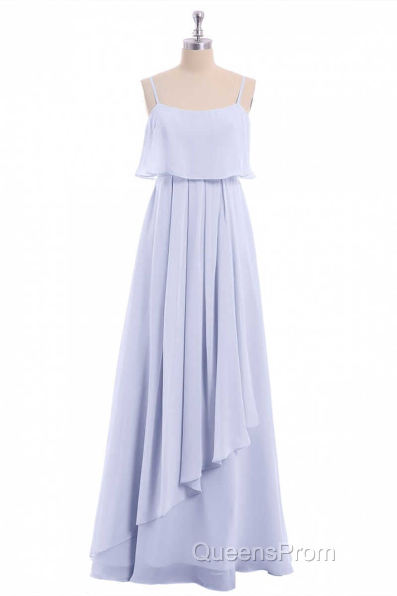 Lavender Chiffon Spaghetti Straps Ruffled A-Line Long Dress