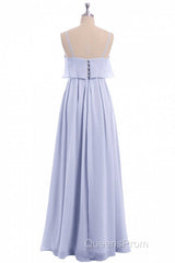 Lavender Chiffon Spaghetti Straps Ruffled A-Line Long Dress