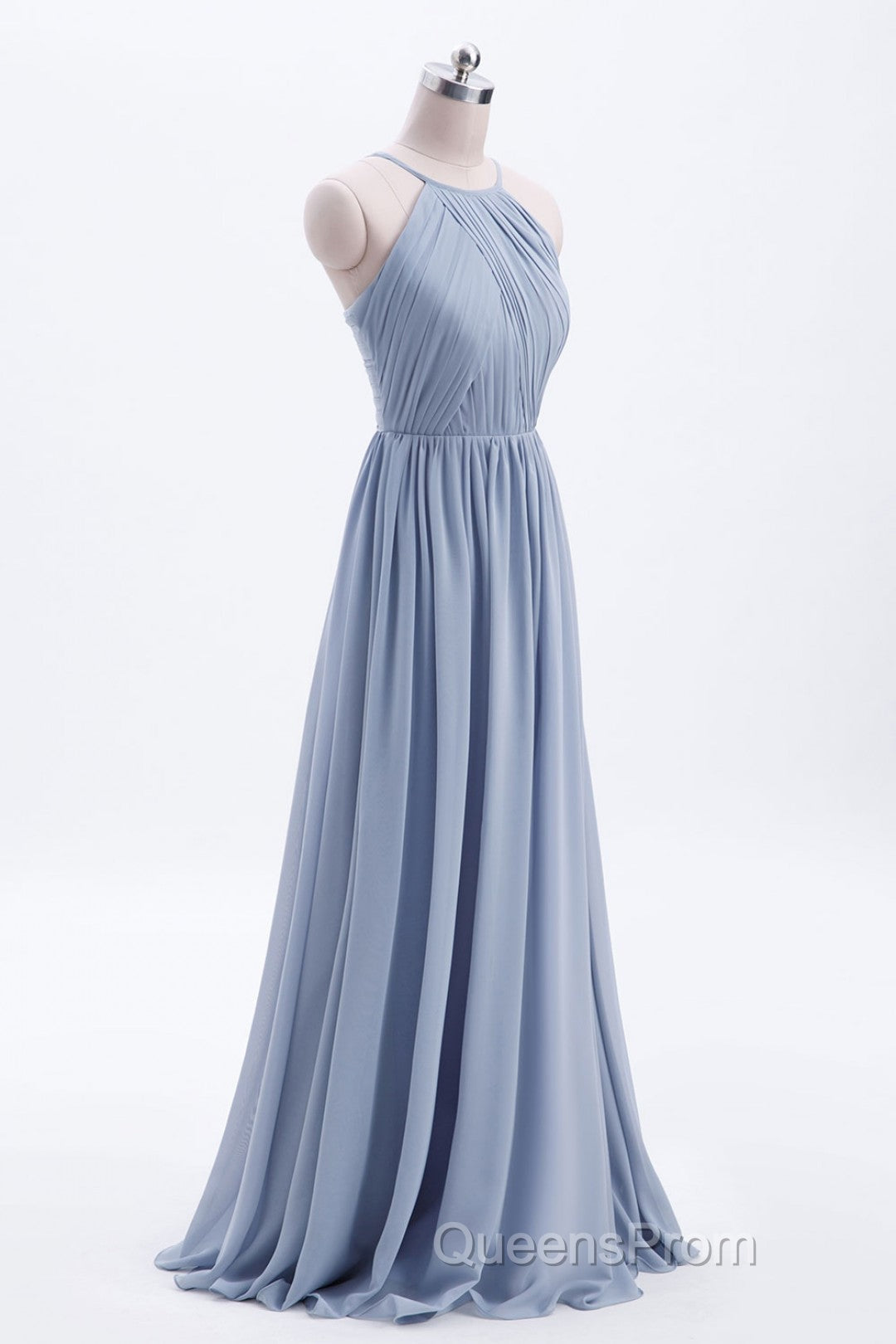 Misty Blue Scoop Chiffon A-line Long Bridesmaid Dress Secondary image