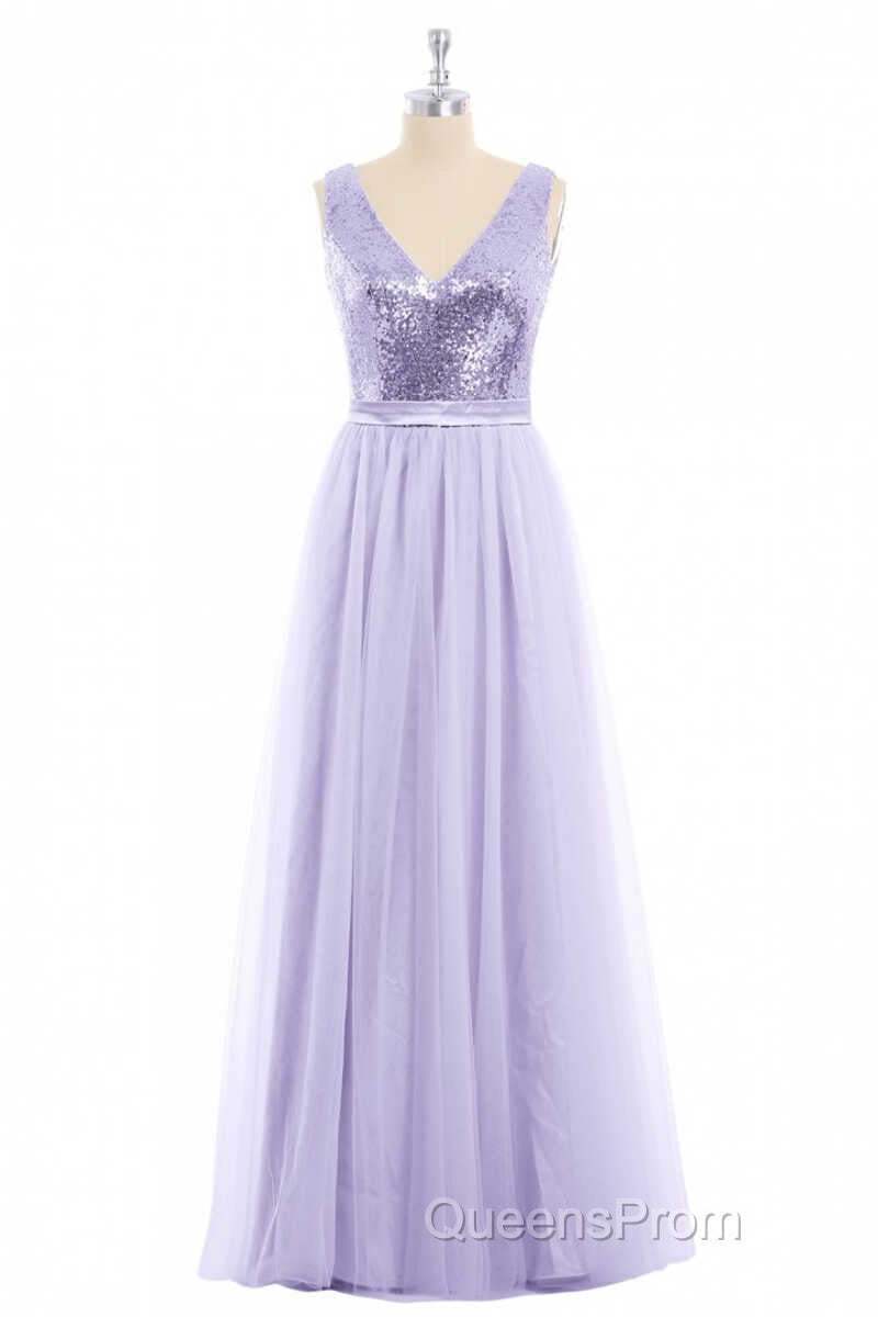 Lavender Sequin V-Neck Backless A-Line Long Dress Secondary image