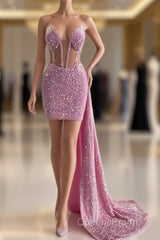 V-Neck Sleeveless Short Party Dress With Ruffles Sequins On Sale