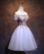 Cute Lace Applique Tulle Short Evening Prom Dress, Homecoming Dress