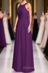 Magenta Chiffon Halter Cutout Back Long Bridesmaid Dress