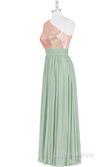 Rose Gold Sequins One-Shoulder Long Bridesmaid Dress