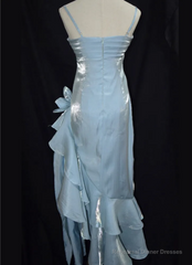 Baby Blue Vintage Floral Dress Asymmetrical Hem Prom Gown