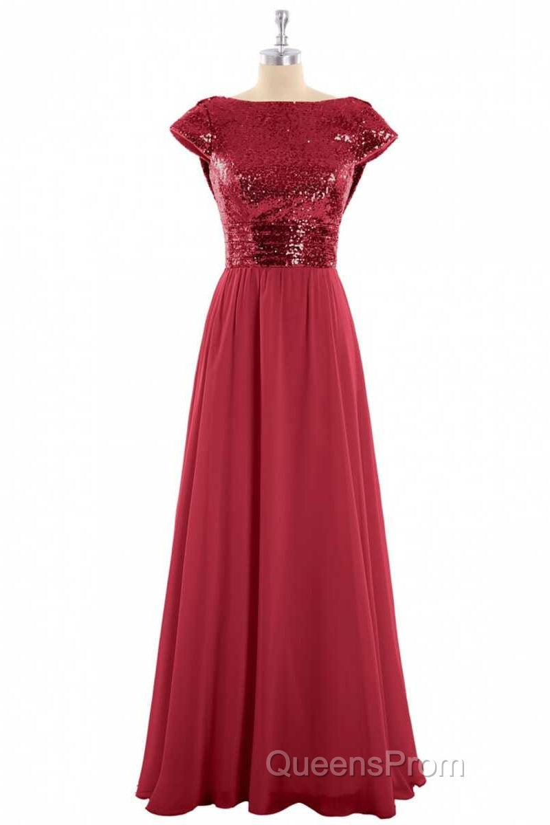 Burgundy Sequin Cap Sleeve Backless A-Line Bridesmaid Dress Secondary image