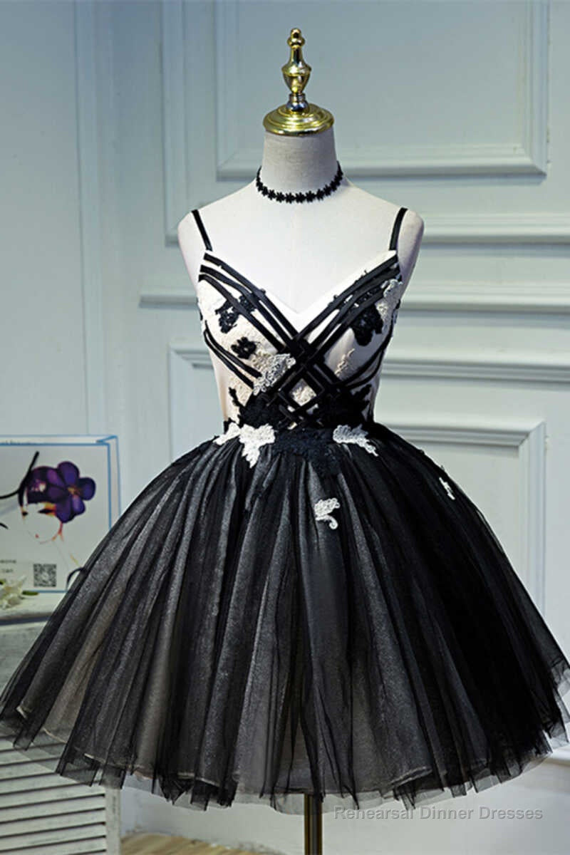 A-Line Flower Black Lace-Up Short Homecoming Dress Main image