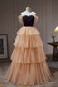 Champagne Off The Shoulder Evening Gown A Line Tulle Long Prom Dresses