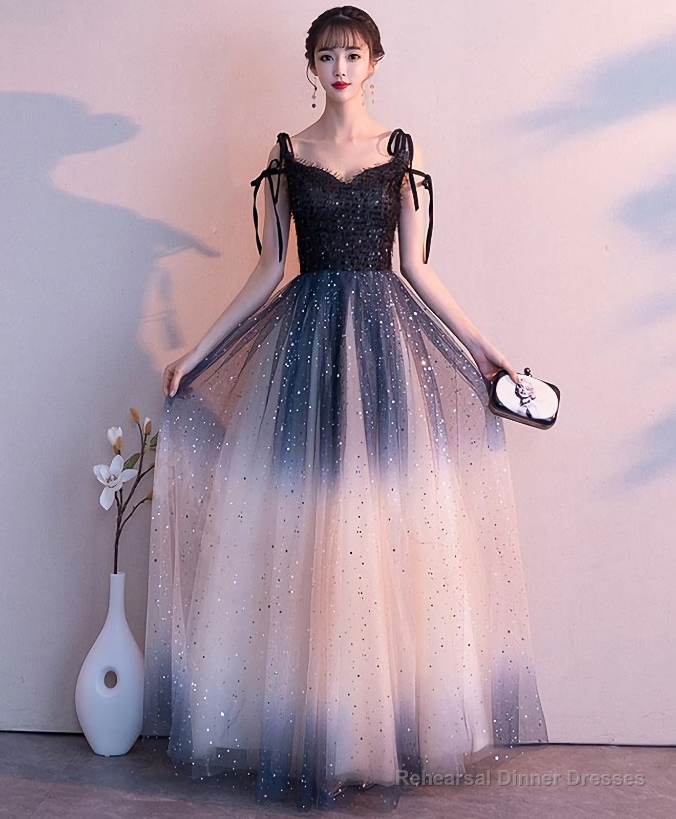 Black Sweetheart Tulle Sequin Long Prom Dress, Black Evening Dress Secondary image