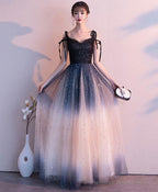 Black Sweetheart Tulle Sequin Long Prom Dress, Black Evening Dress