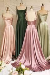 Simple Satin Long Evening Prom Dress, A-Line Evening Party Dress