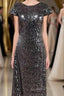 Black Sequin Cap Sleeve Backless Long Bridesmaid Dress