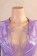 V-Neck Mermaid Sweep Train Sequins Zipper Long Sleeve Evening Dress