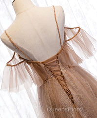Champagne Tulle Sequin Long Evening Prom Dress, Champagne Evening Dress